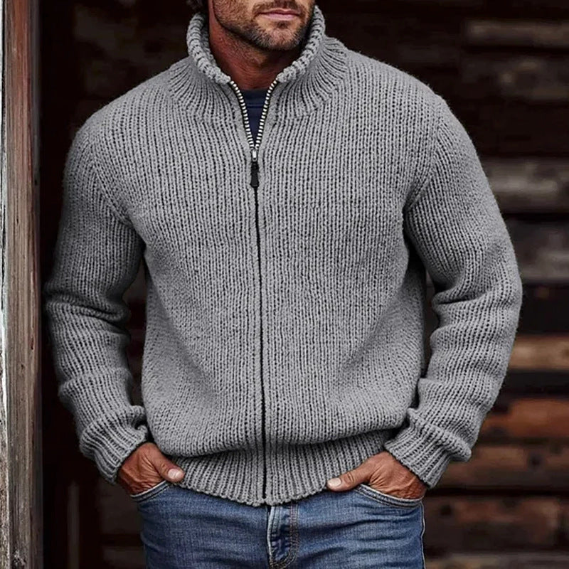 Men's High Collar Full-Zip Thick Knit Jacket