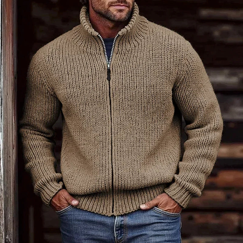 Men's High Collar Full-Zip Thick Knit Jacket