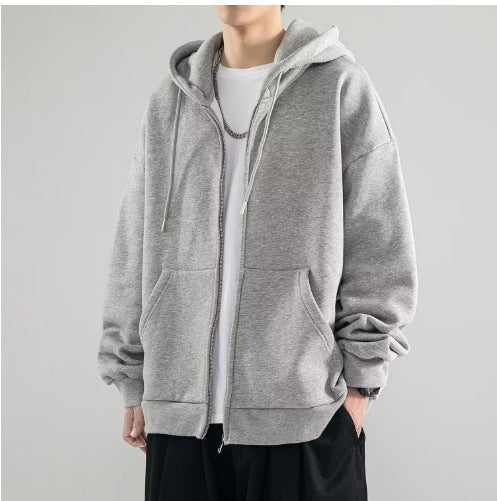 Men's Oversized Double Layer Hoodie Jacket with Full Zip and Kangaroo Pockets