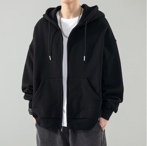 Men's Oversized Double Layer Hoodie Jacket with Full Zip and Kangaroo Pockets