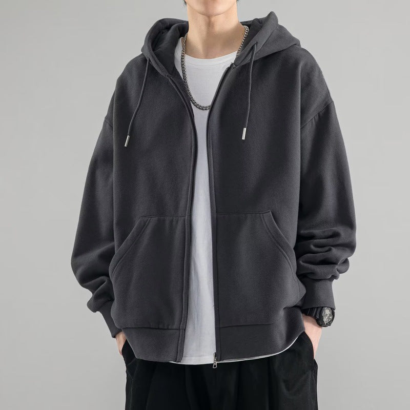 Men's Oversized Double Layer Hoodie Jacket with Full Zip and Kangaroo Pockets