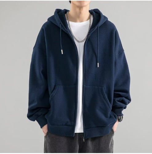 Men's Oversized Double Layer Hoodie Jacket with Full Zip and Kangaroo Pockets