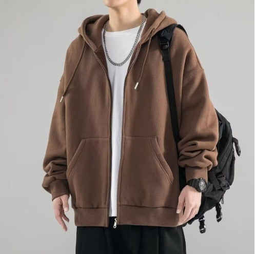 Men's Oversized Double Layer Hoodie Jacket with Full Zip and Kangaroo Pockets