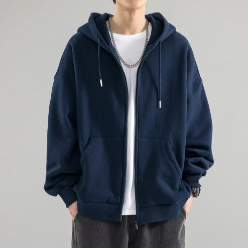 Men's Oversized Double Layer Hoodie Jacket with Full Zip and Kangaroo Pockets