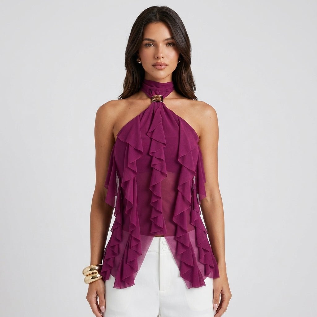 Chiffon Halter Top Ladies Ruffle Formal