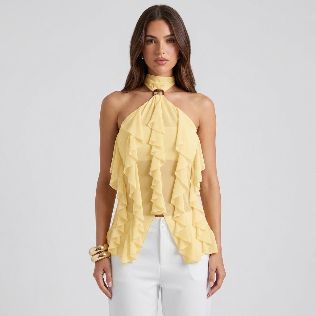 Chiffon Halter Top Ladies Ruffle Formal
