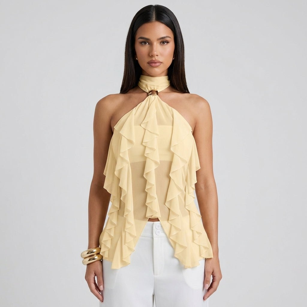Chiffon Halter Top Ladies Ruffle Formal