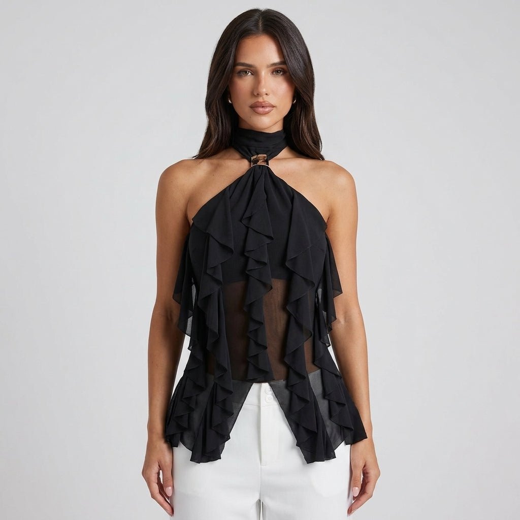 Chiffon Halter Top Ladies Ruffle Formal