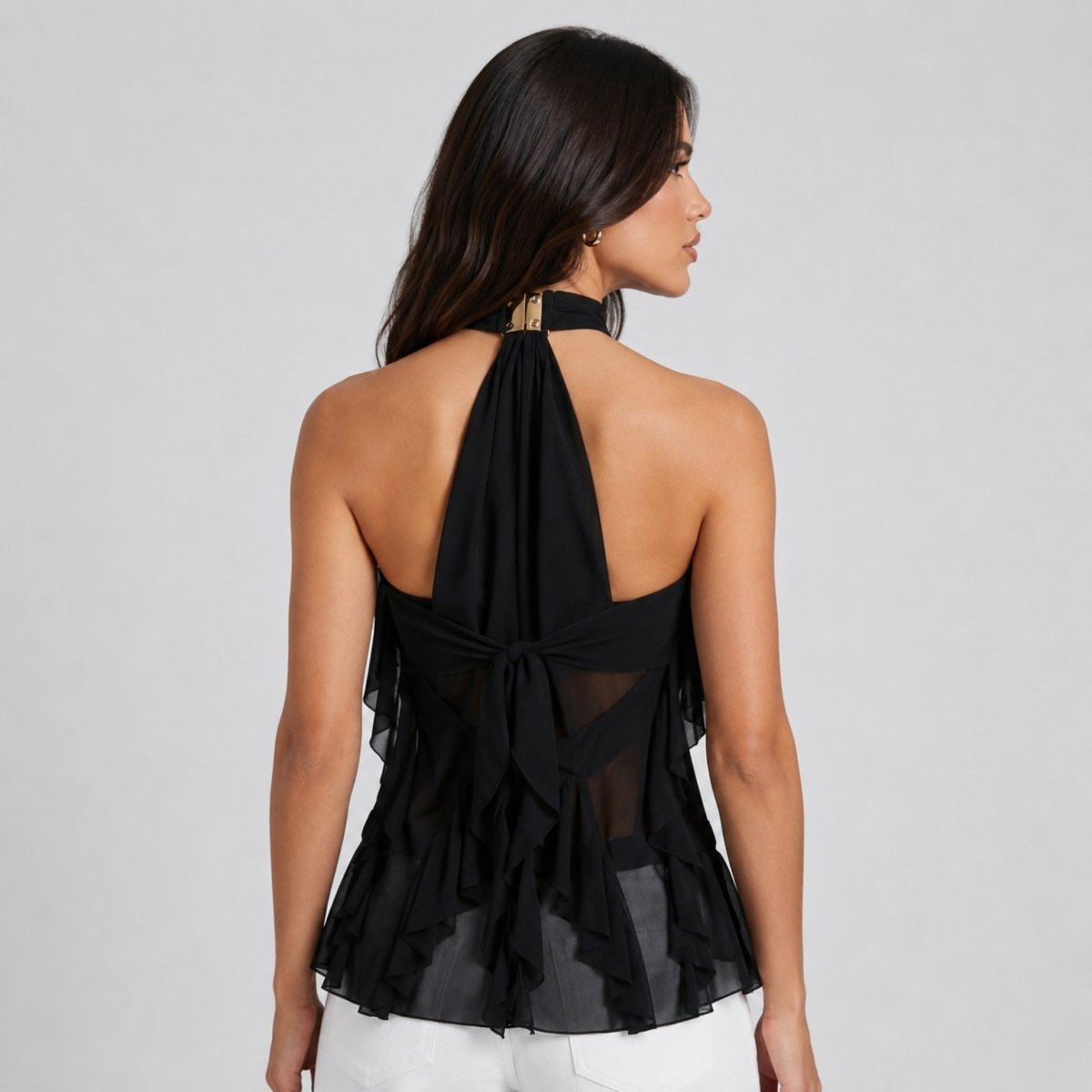 Chiffon Halter Top Ladies Ruffle Formal