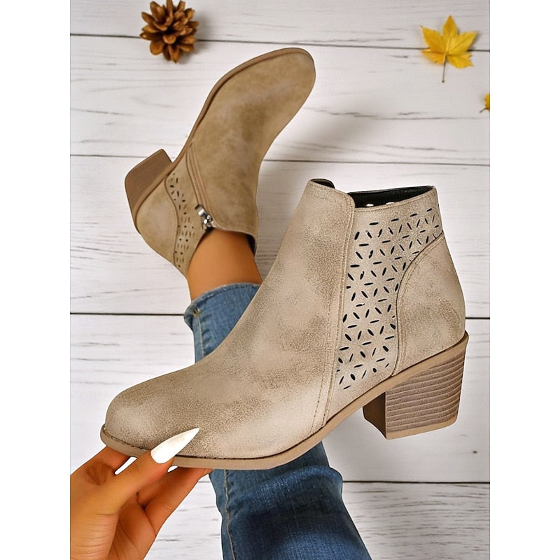 Adrienne | Ankle Boots with Cutout Design and Block Heels