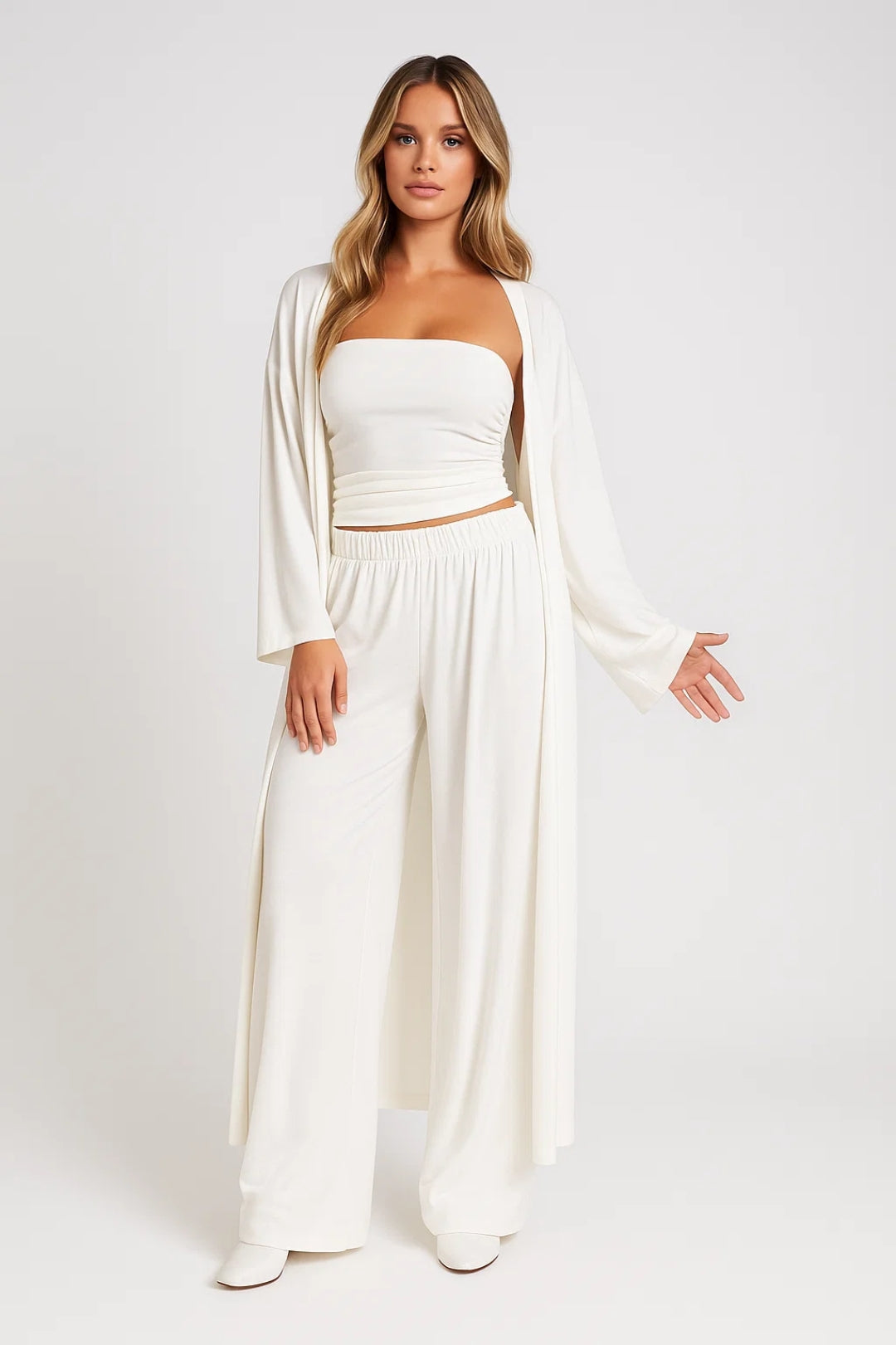 Co-Ord Set Ladies Long Trouser Cardigan Strapless Top