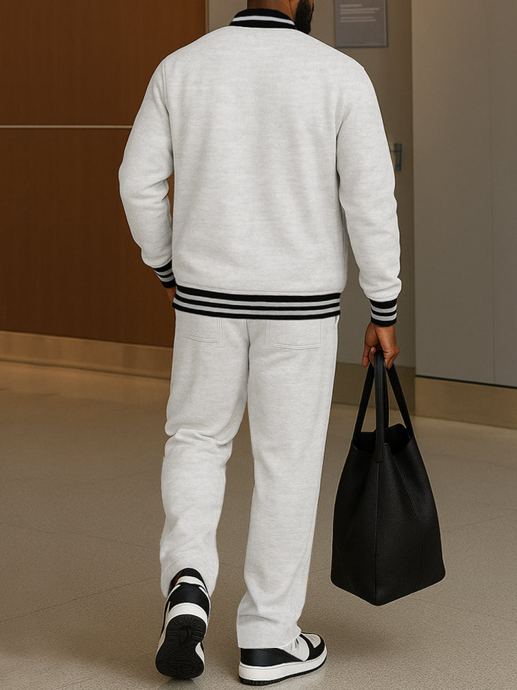 Timeless Jacket and Trousers Ensemble with Striped Accents