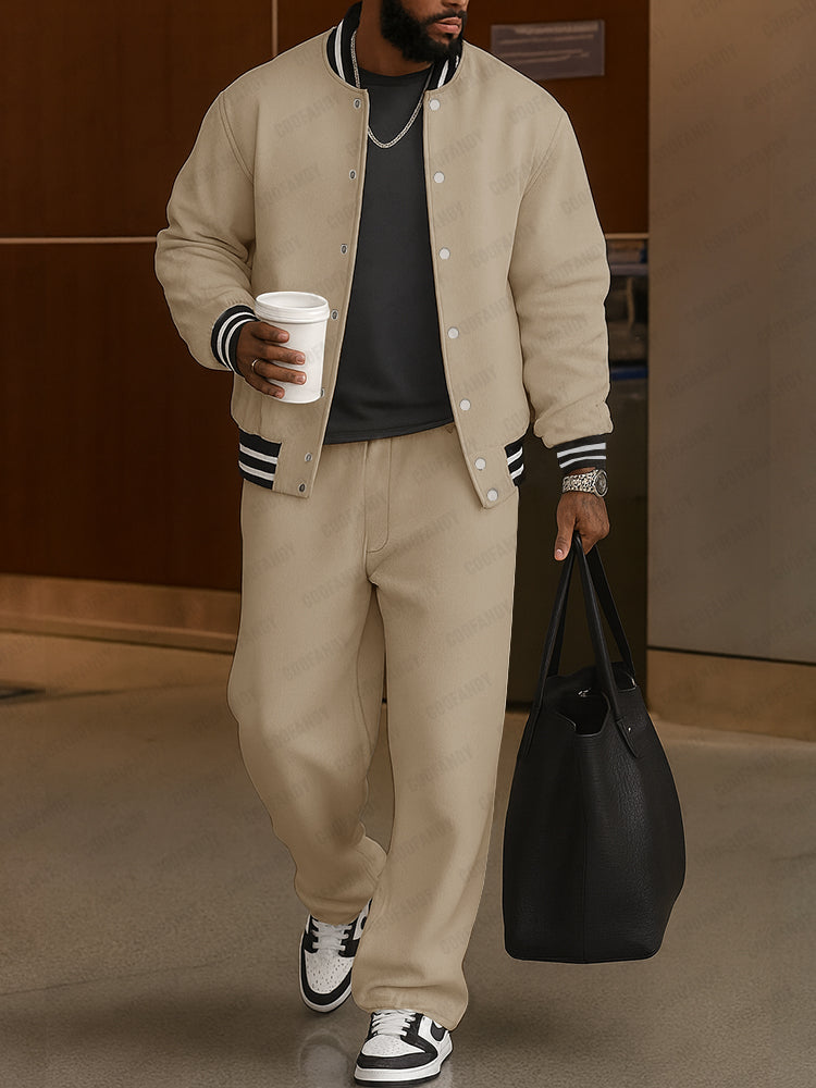 Timeless Jacket and Trousers Ensemble with Striped Accents