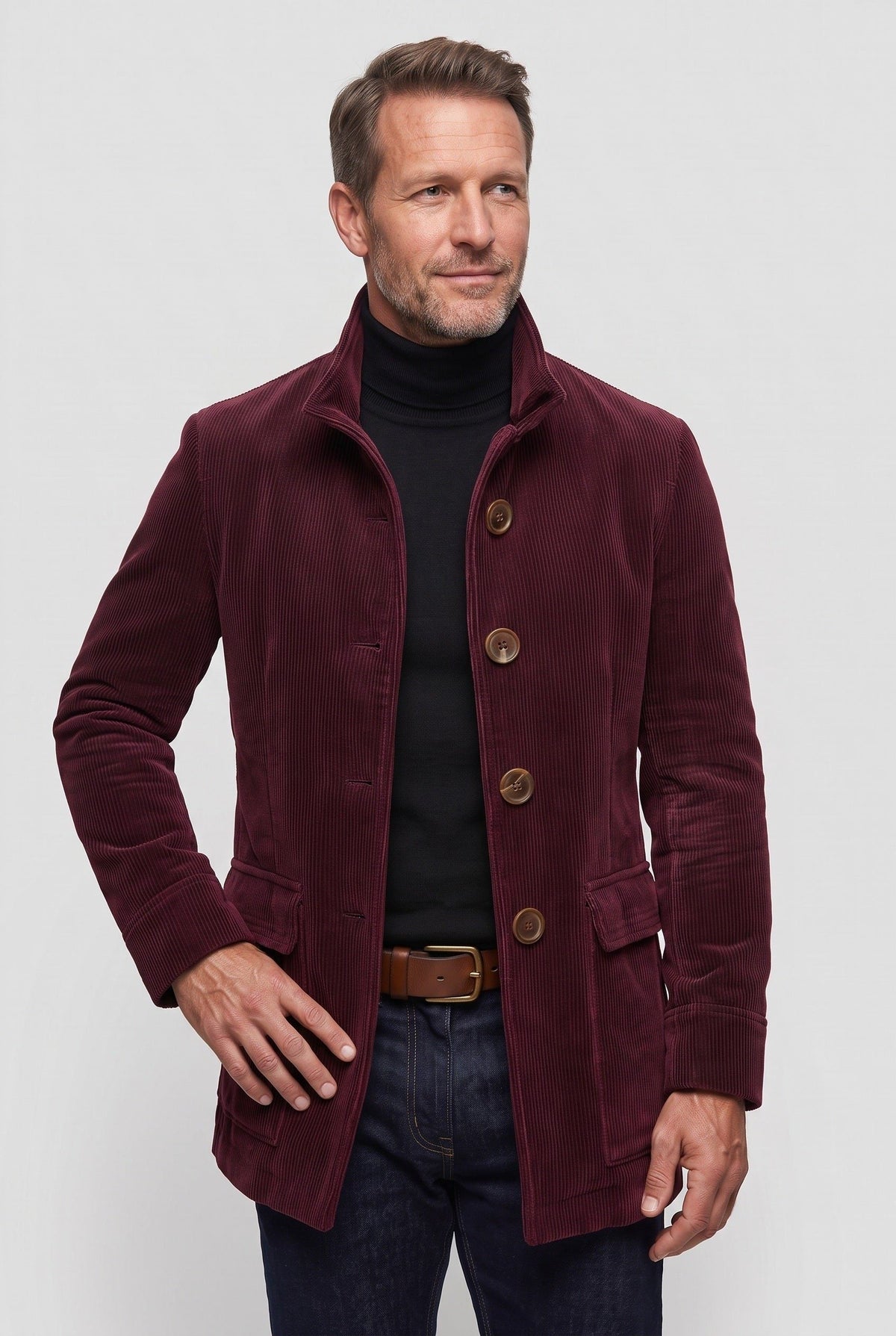 Men's Stand-Up Collar Corduroy Jacket