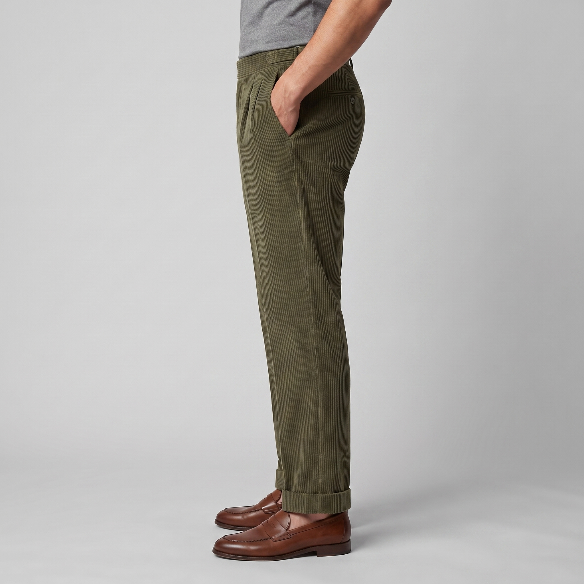 Corduroy Pleated Trousers Men's Classic Formal