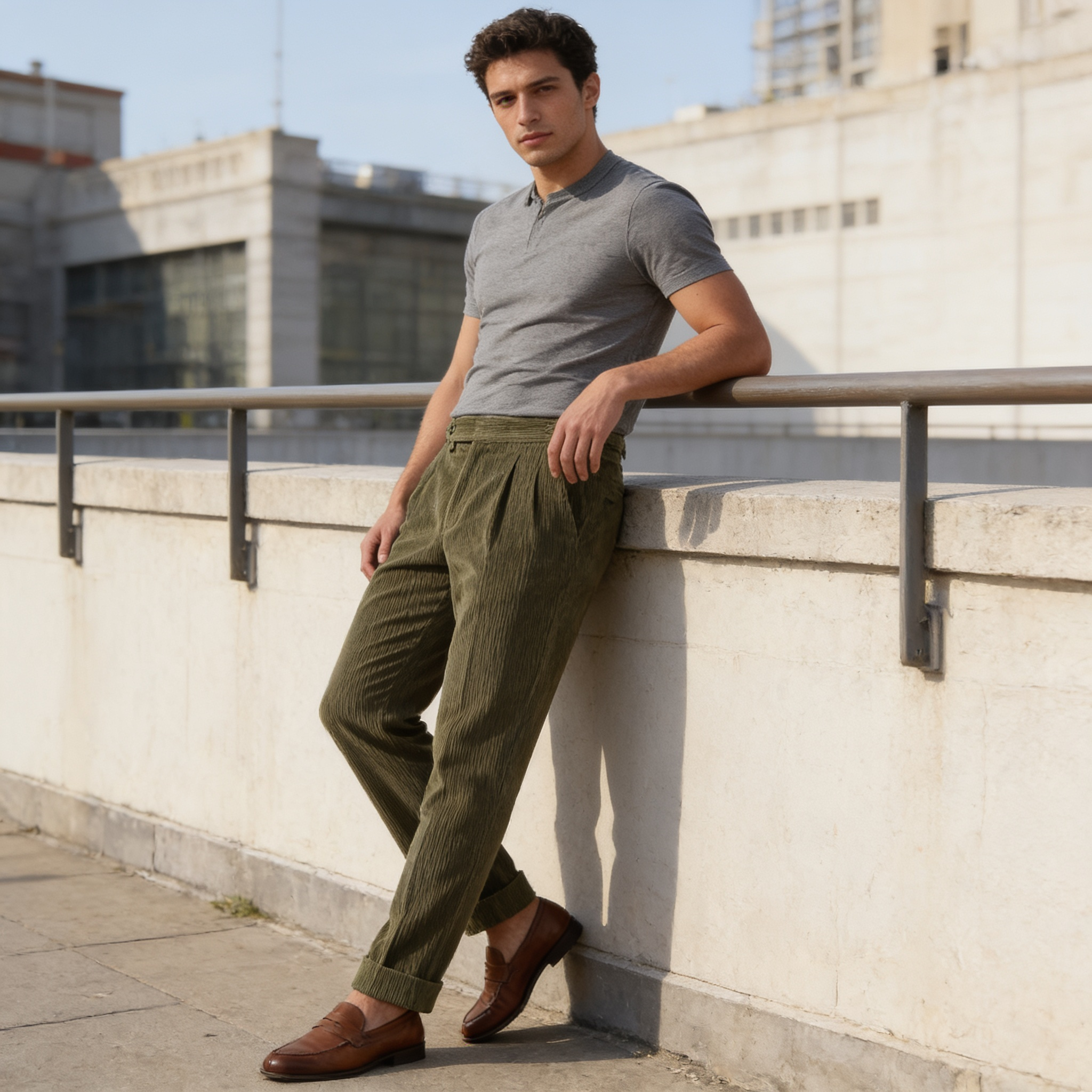 Corduroy Pleated Trousers Men's Classic Formal