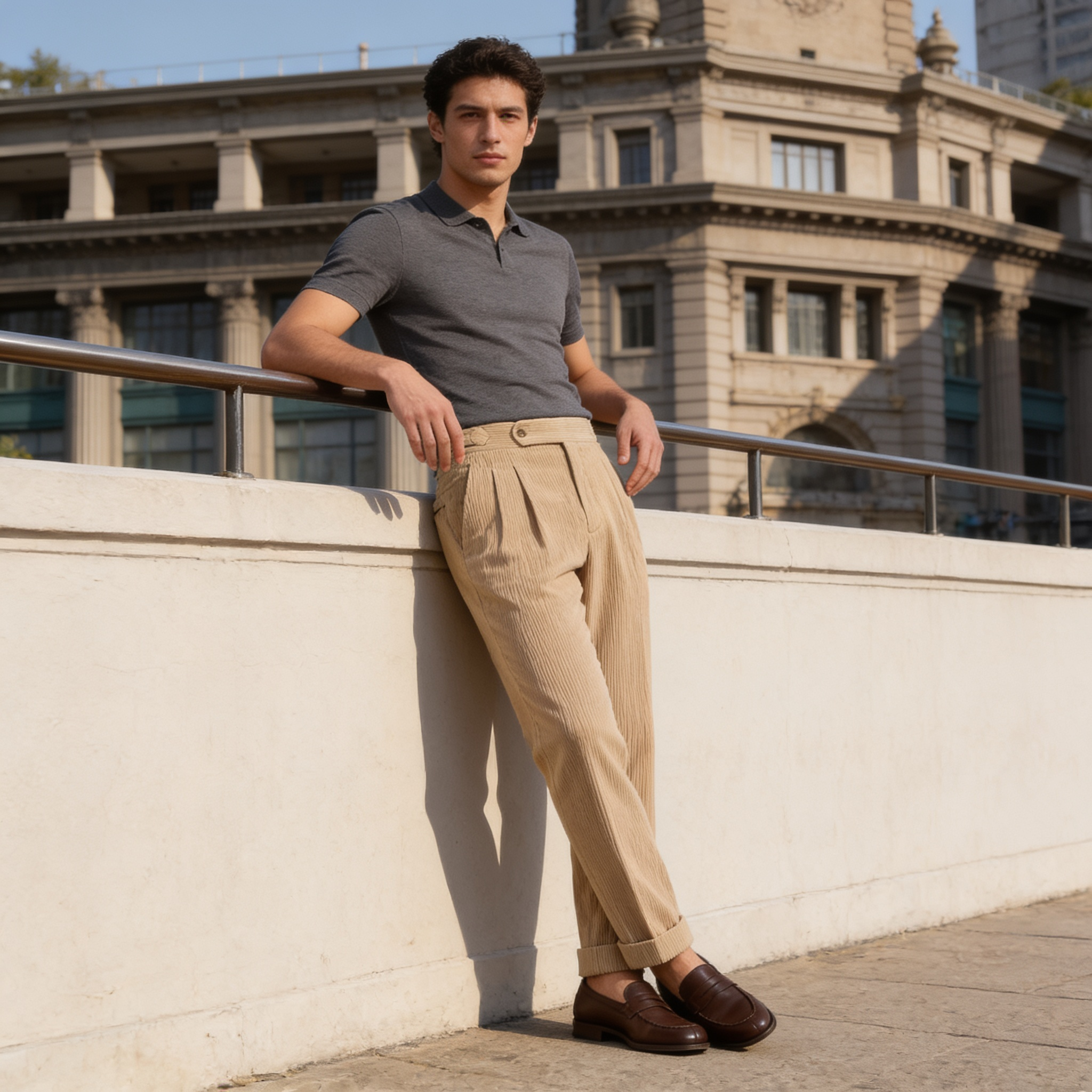 Corduroy Pleated Trousers Men's Classic Formal