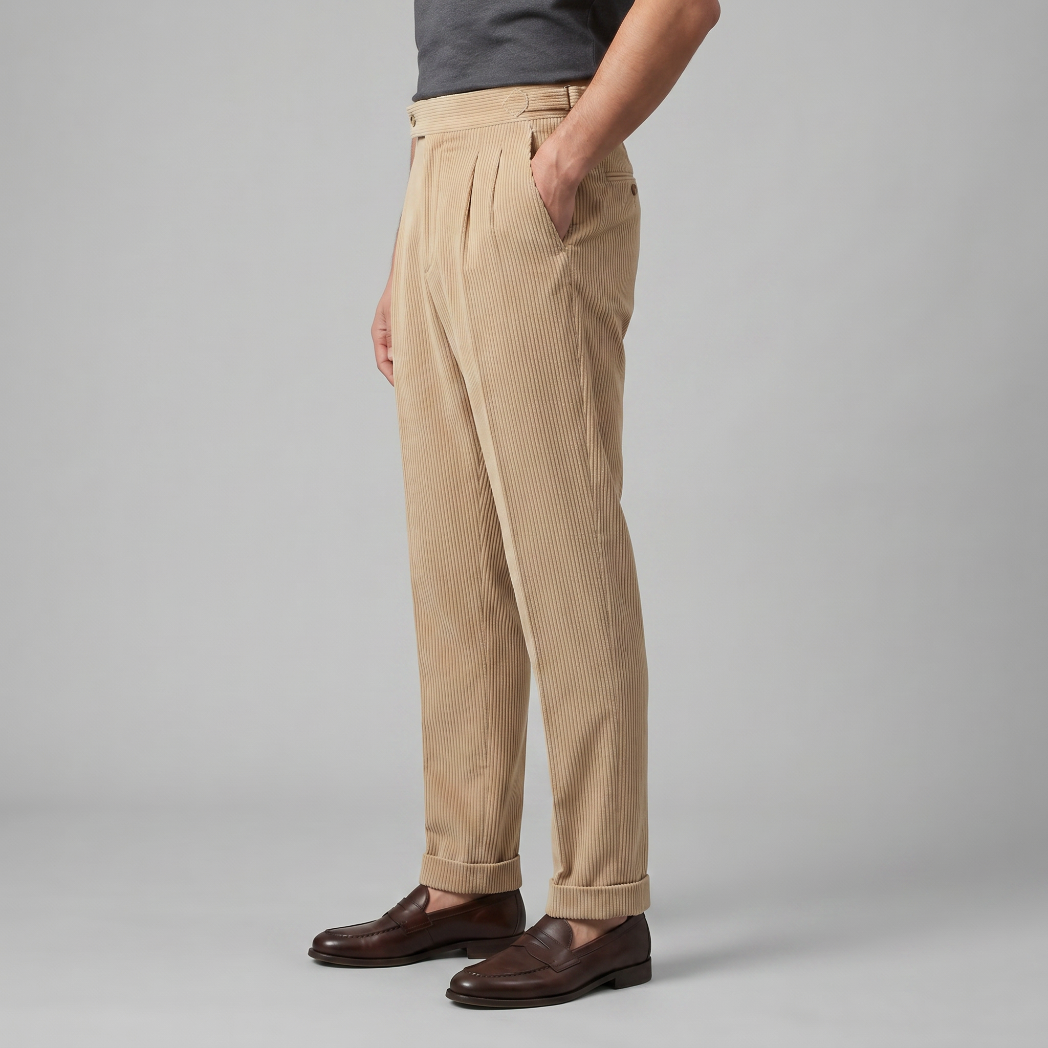 Corduroy Pleated Trousers Men's Tailored Classic Winter