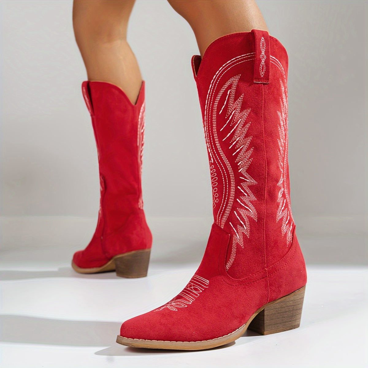 Women's Pointed Toe Cowboy Boots with Block Heel