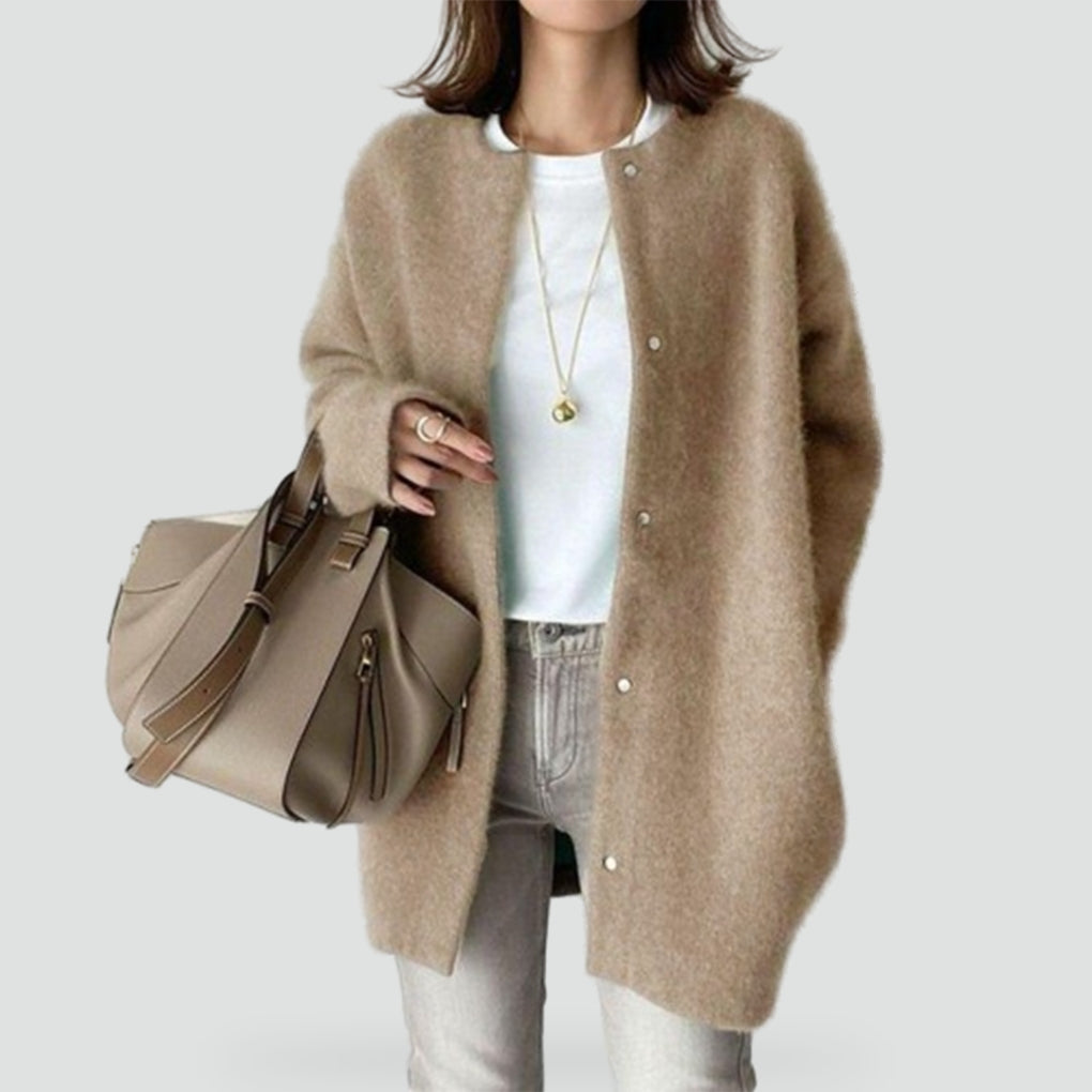 Cardigan for Women with Button Closure, Long Sleeves and Collar