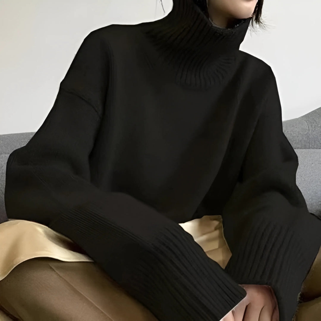 Cozy turtleneck jumper for women with an oversized fit in khaki