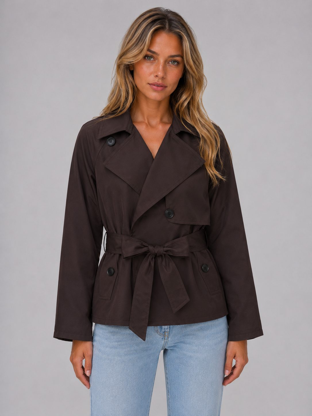 Women’s Cropped Trench Coat with Bow Belt