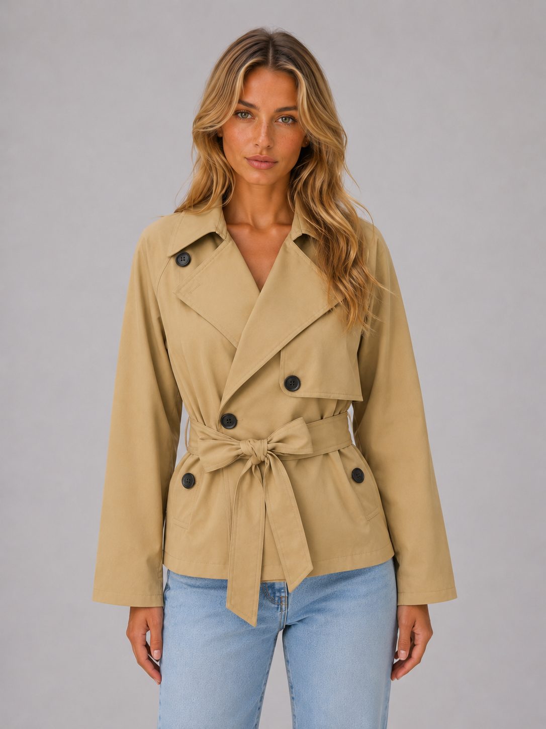 Women’s Cropped Trench Coat with Bow Belt