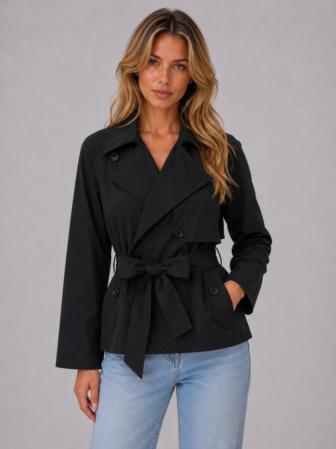 Women’s Cropped Trench Coat with Bow Belt