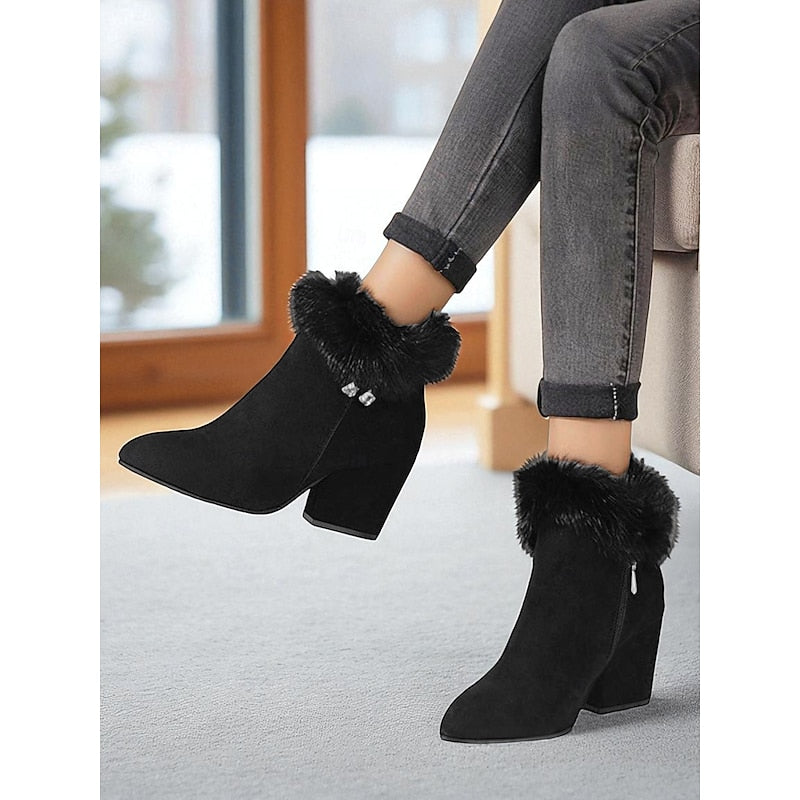 Pearl | Ankle Boots with Fur-Trimmed Block Heels