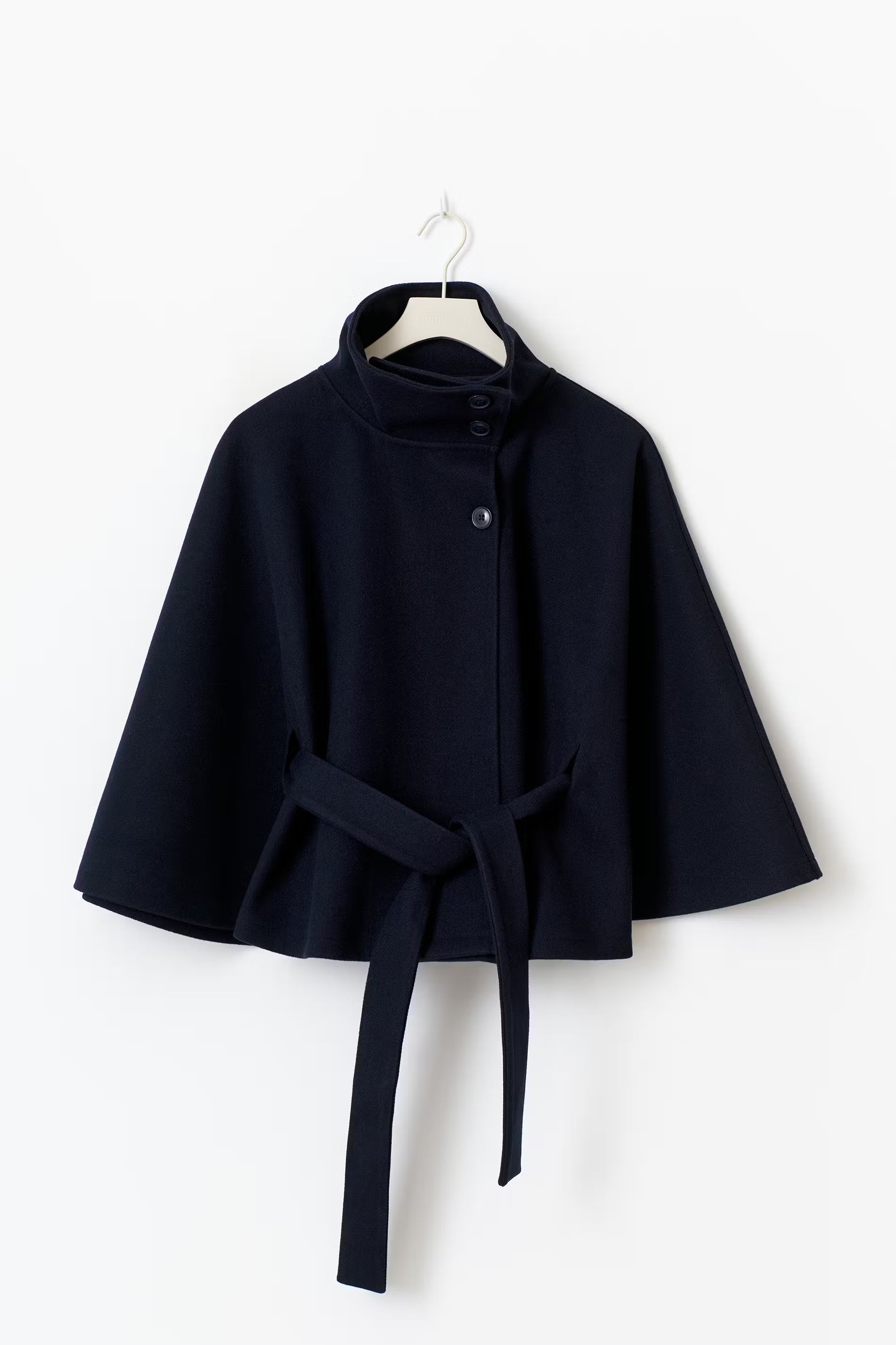 Cape Jas Dames Regular Fit Hoge Kraag Strik Ceintuur Winter