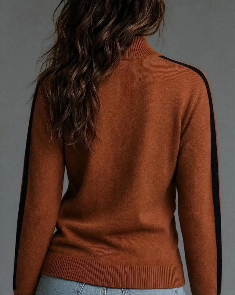 Women's Color Block Roll Neck Sweater | Straight Fit Design