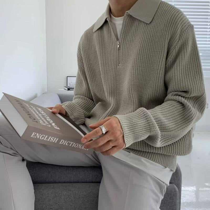 Classic Knitted Zip Jumper for Men with Relaxed Fit