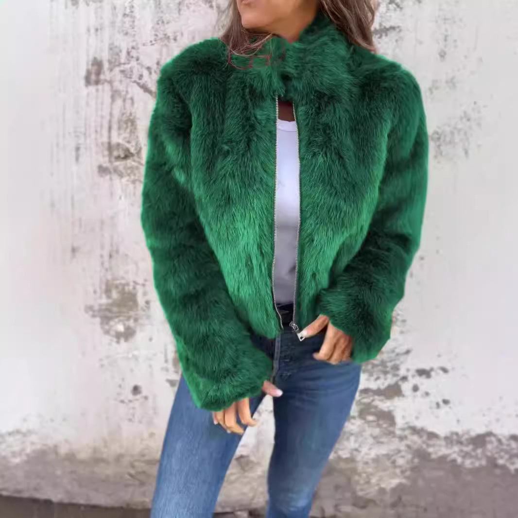 Emma | Women's Soft and Warm Faux Fur Jacket with High Collar and Zip