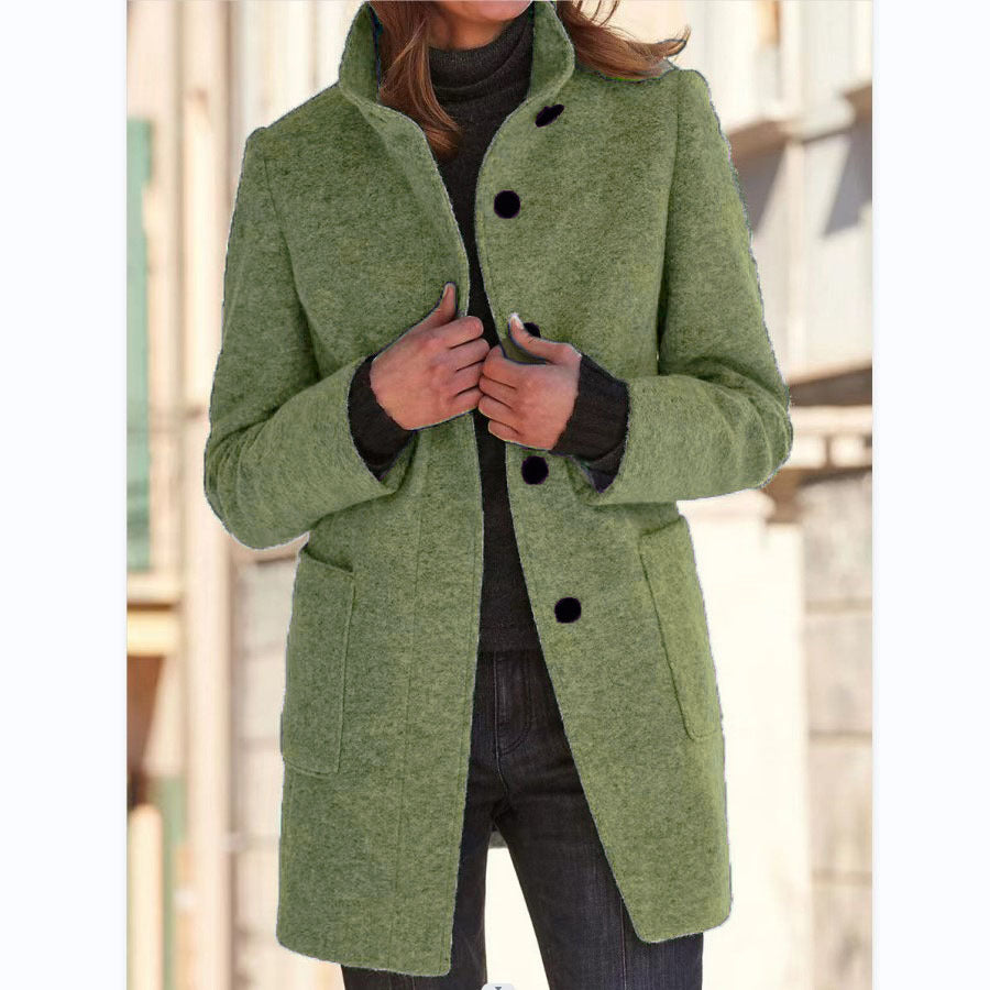 Maja Women's Slim Fit Coat with Stand Collar, Buttons, and Pockets