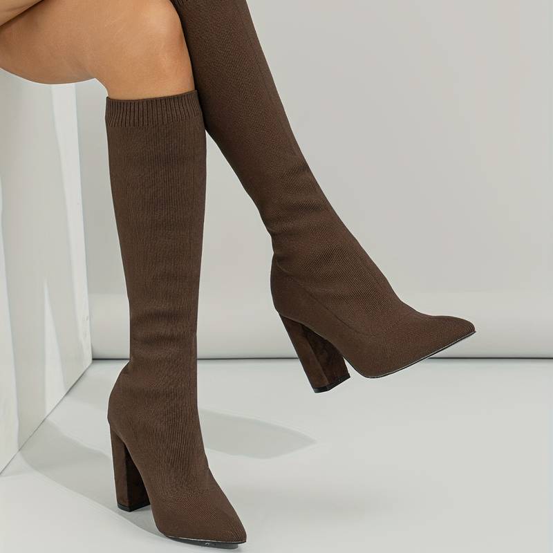 Knee-High Sock Fit Boots for Women with Pointed Toe