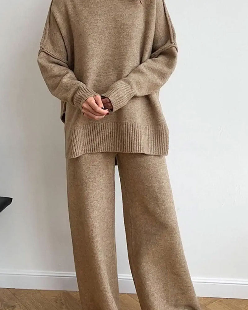 Relaxed Fit Solid Color Pullover Set