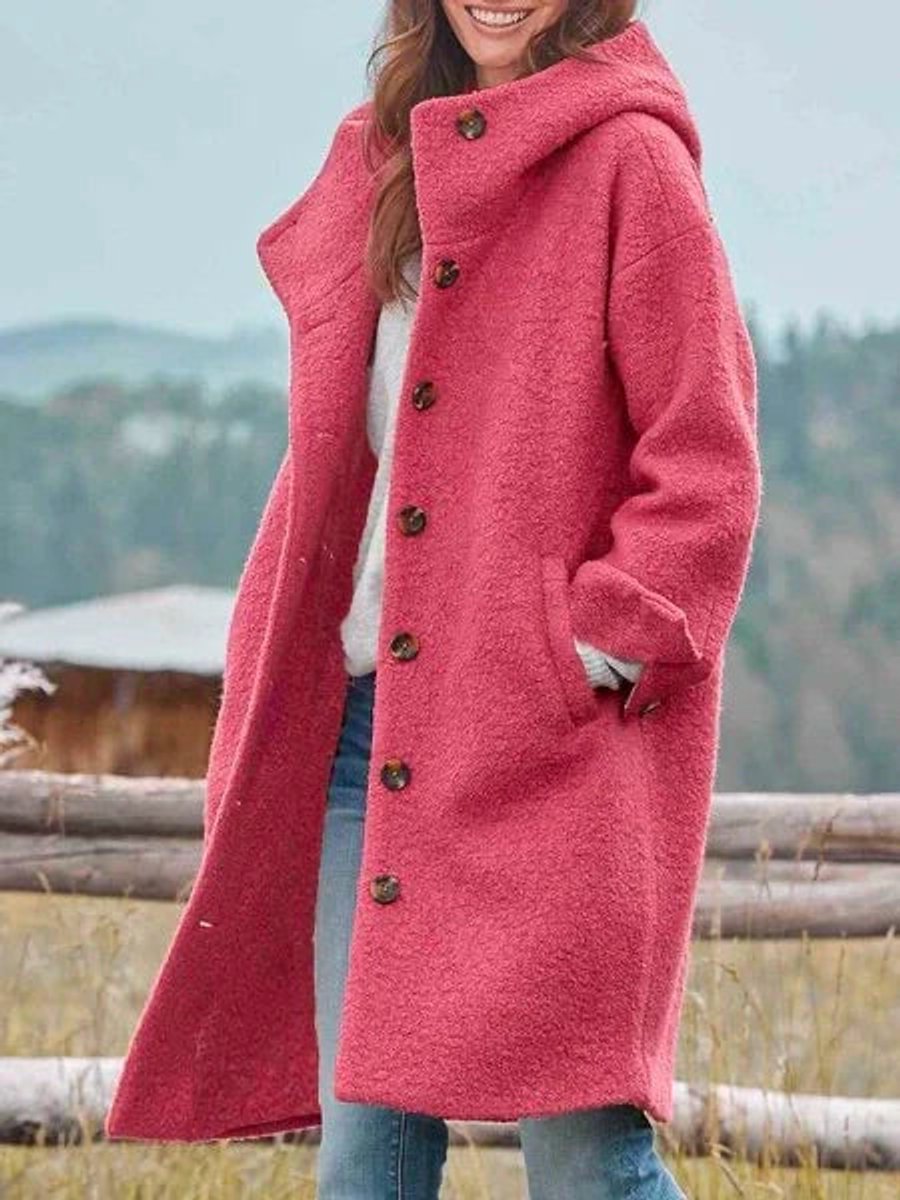 Hannah | Women's Hooded Fleece Coat with Long Sleeves and Button Closure