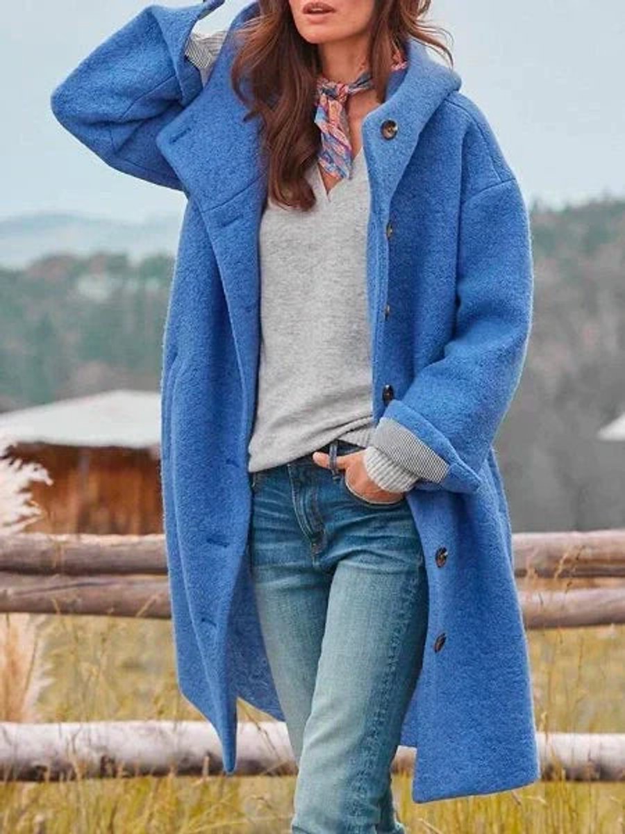Hannah | Women's Hooded Fleece Coat with Long Sleeves and Button Closure