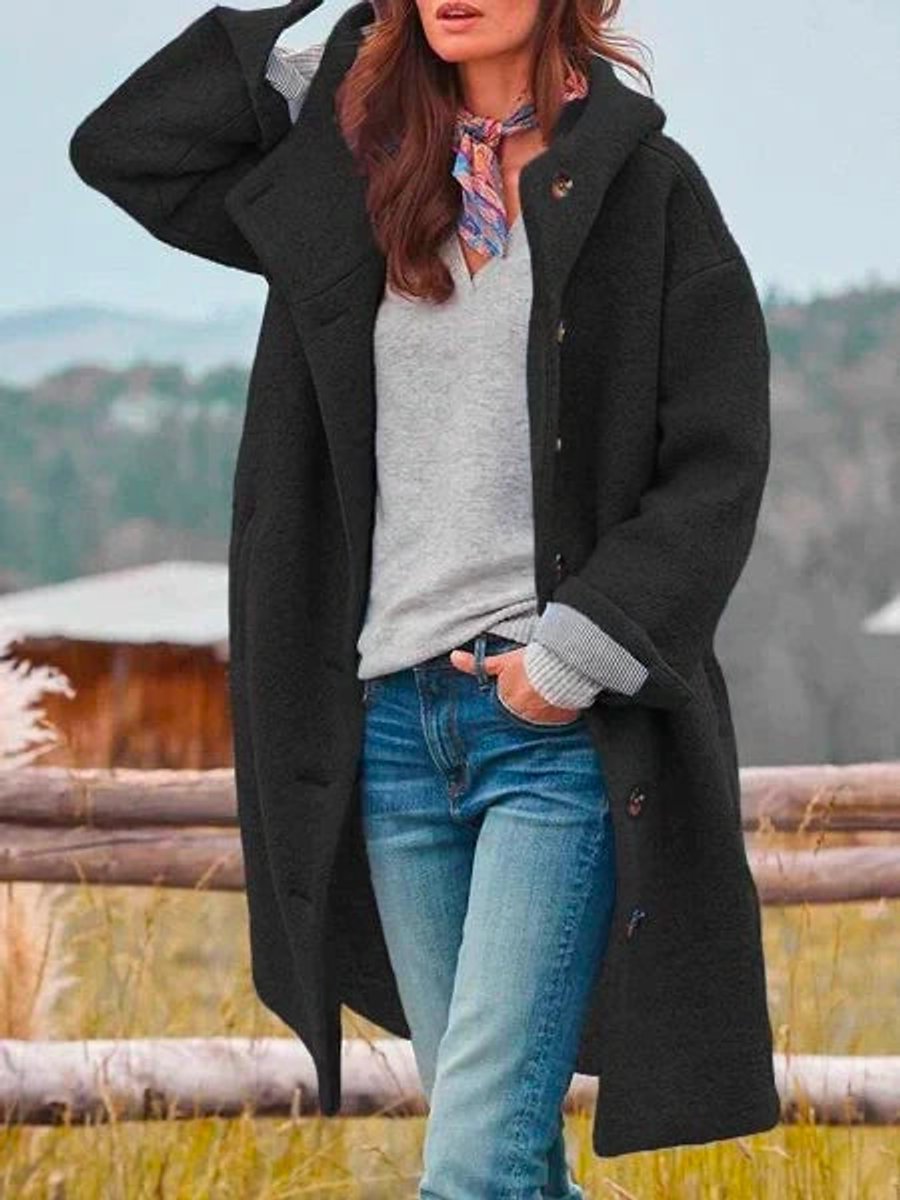 Hannah | Women's Hooded Fleece Coat with Long Sleeves and Button Closure