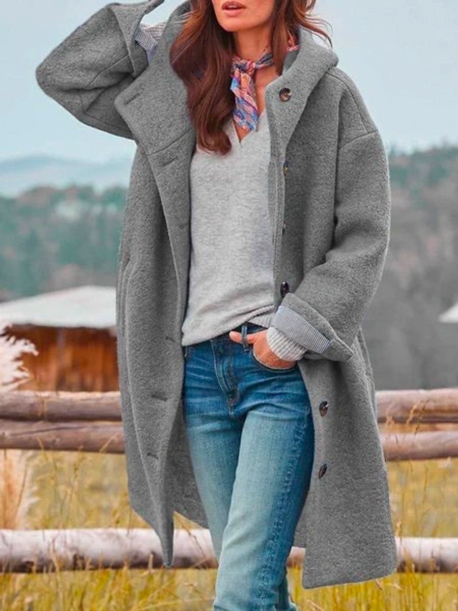 Hannah | Women's Hooded Fleece Coat with Long Sleeves and Button Closure