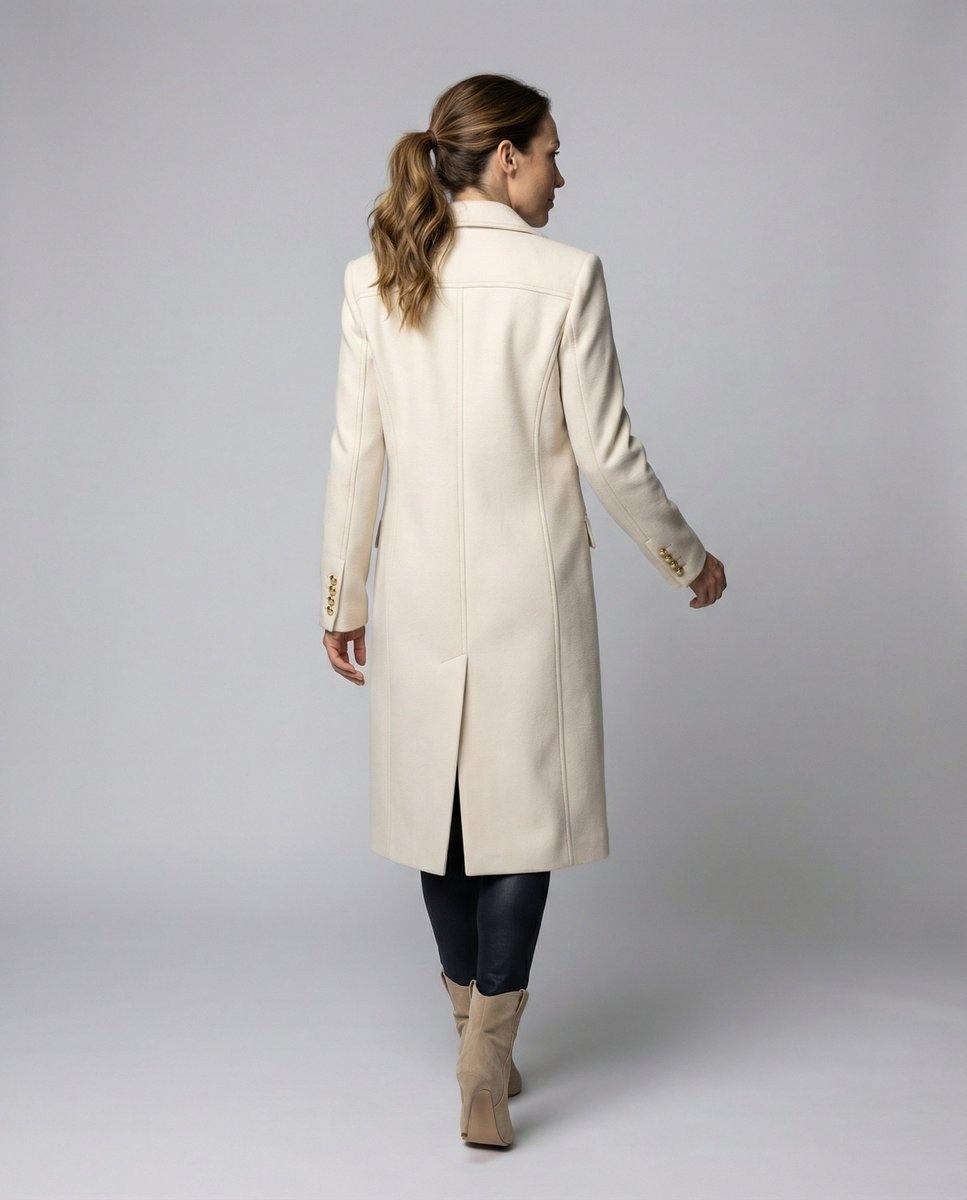Knee-Length Women's Wool Coat featuring Notched Collar and Straight Fit