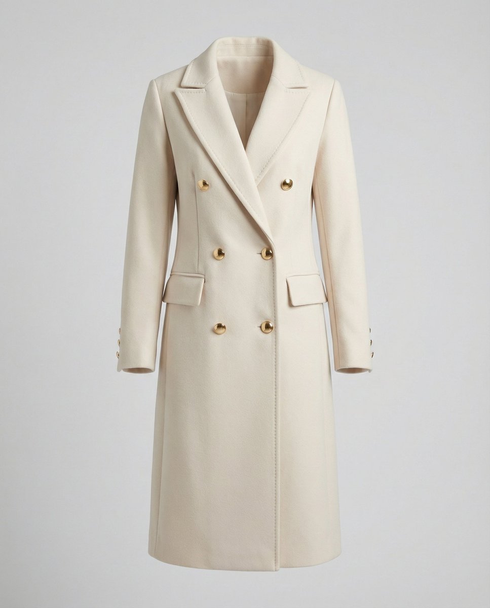 Knee-Length Women's Wool Coat featuring Notched Collar and Straight Fit