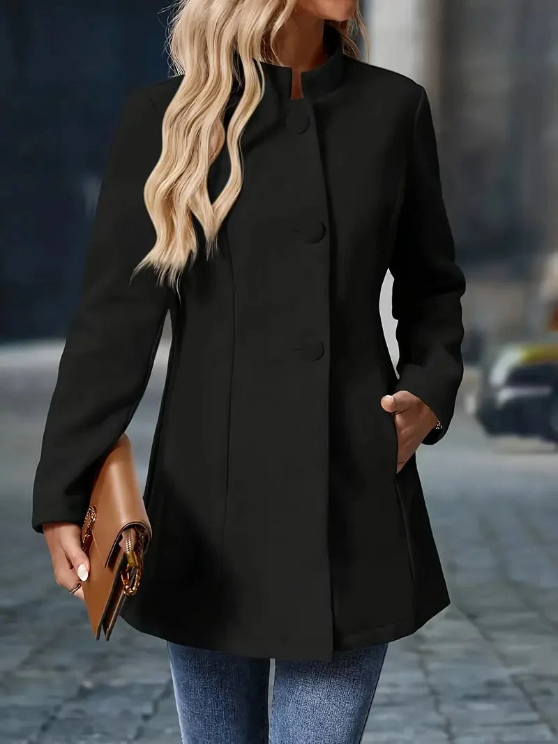 Women's Slim Fit Blazer with Stand-Up Collar and Button Closure