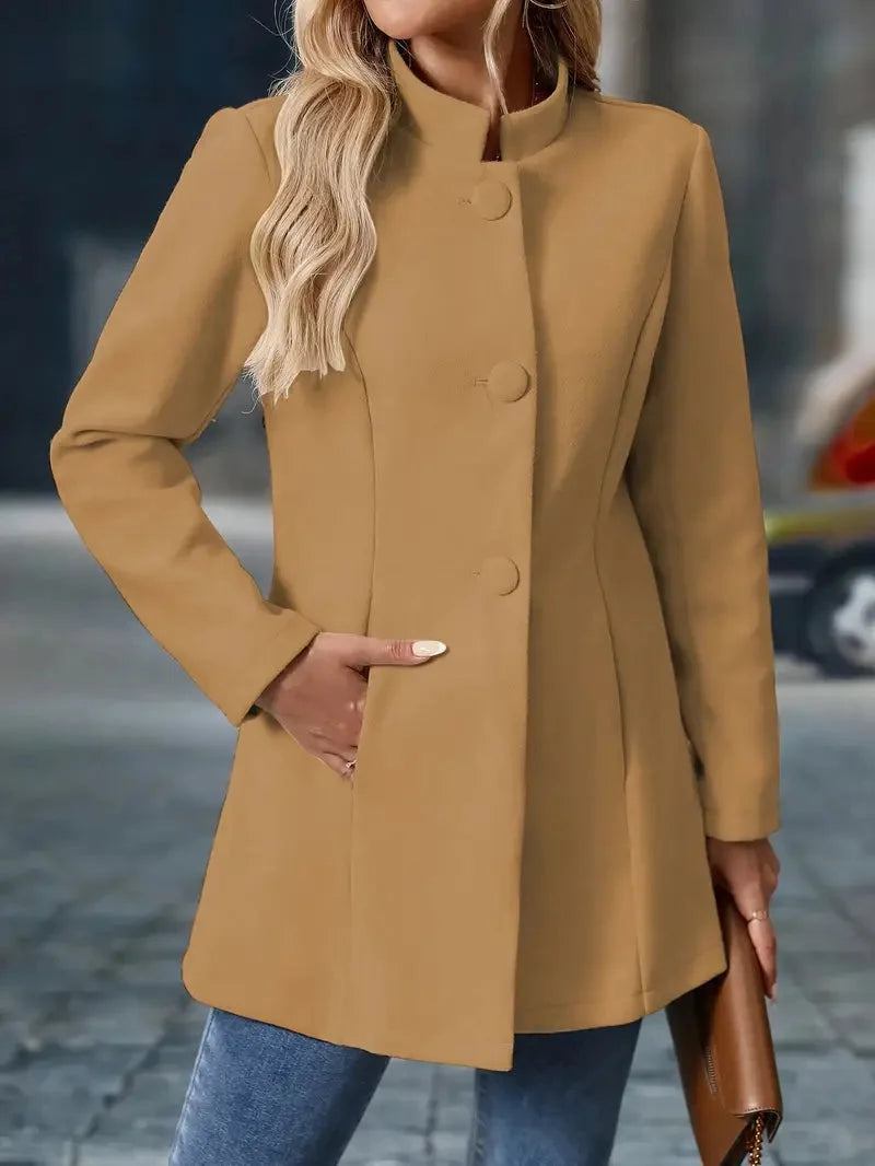 Women's Slim Fit Blazer with Stand-Up Collar and Button Closure