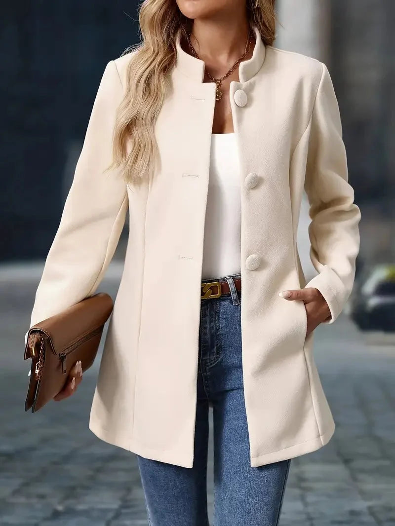 Women's Slim Fit Blazer with Stand-Up Collar and Button Closure