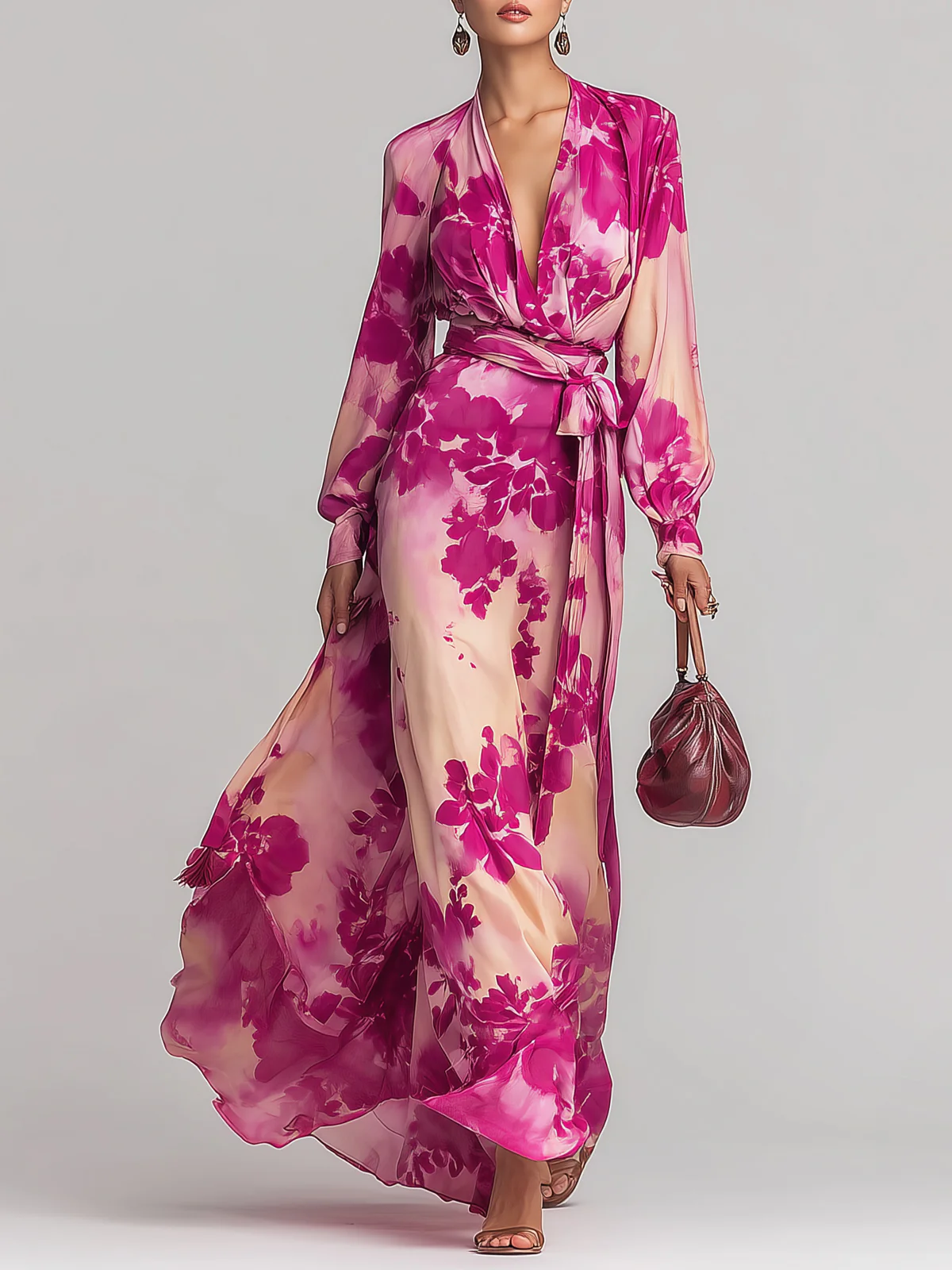 Ladies Chiffon Maxi Dress Floral Print