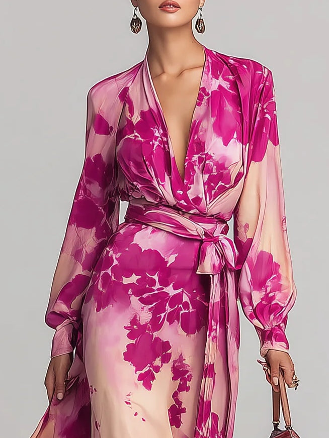 Ladies Chiffon Maxi Dress Floral Print