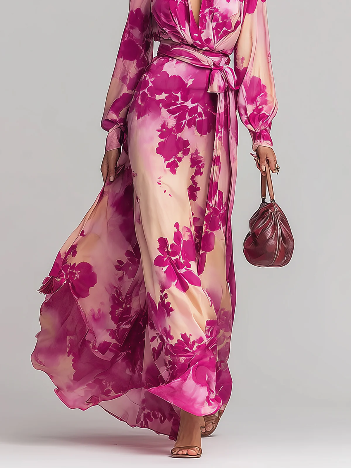 Ladies Chiffon Maxi Dress Floral Print