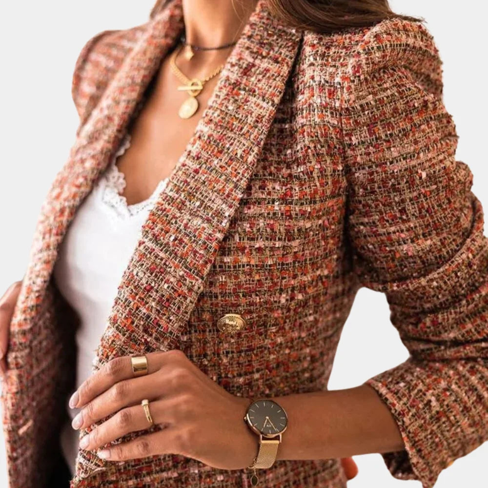 Ladies' Blazer with Classic Check Pattern and Slim Fit