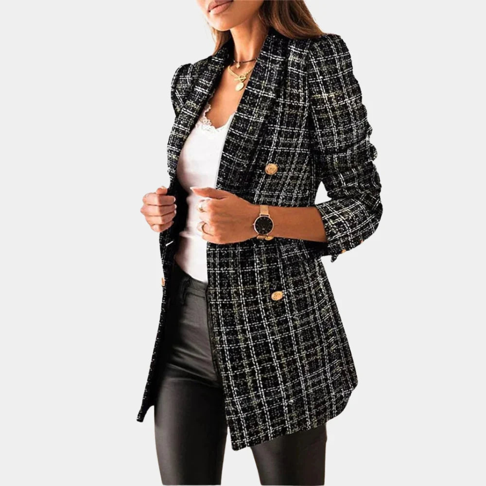 Ladies' Blazer with Classic Check Pattern and Slim Fit